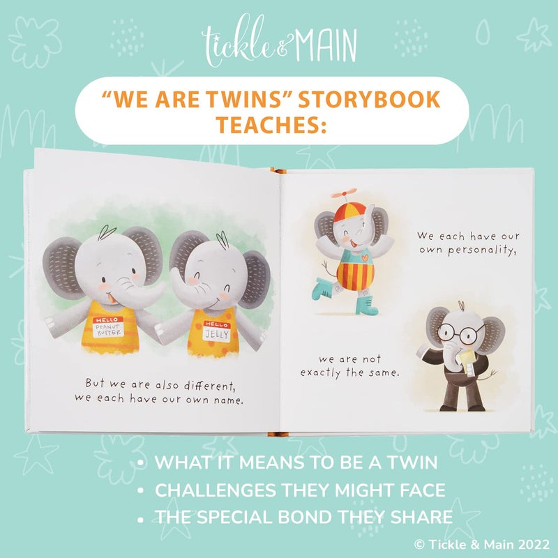Tickle & Main Baby Gift Set for Twins Newborn & Infant - 3-Piece, Multicolor - Rhyming Baby Book for Twins & 2 Plush Elephant Rattles - Gift for Boys & Girls - Image 5